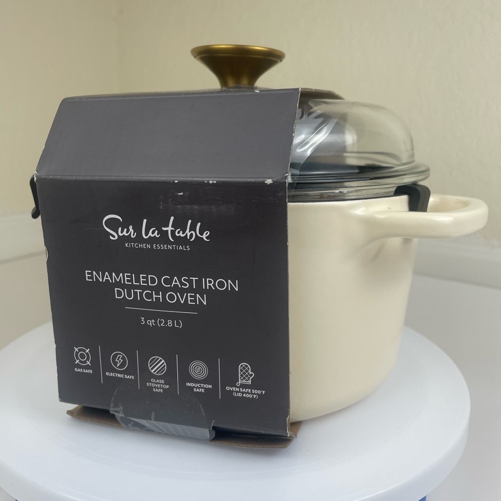 Sur La Table Enamel-Coated Cast Iron Dutch Oven Pot w/ Oven Safe Glass Lid 3qt